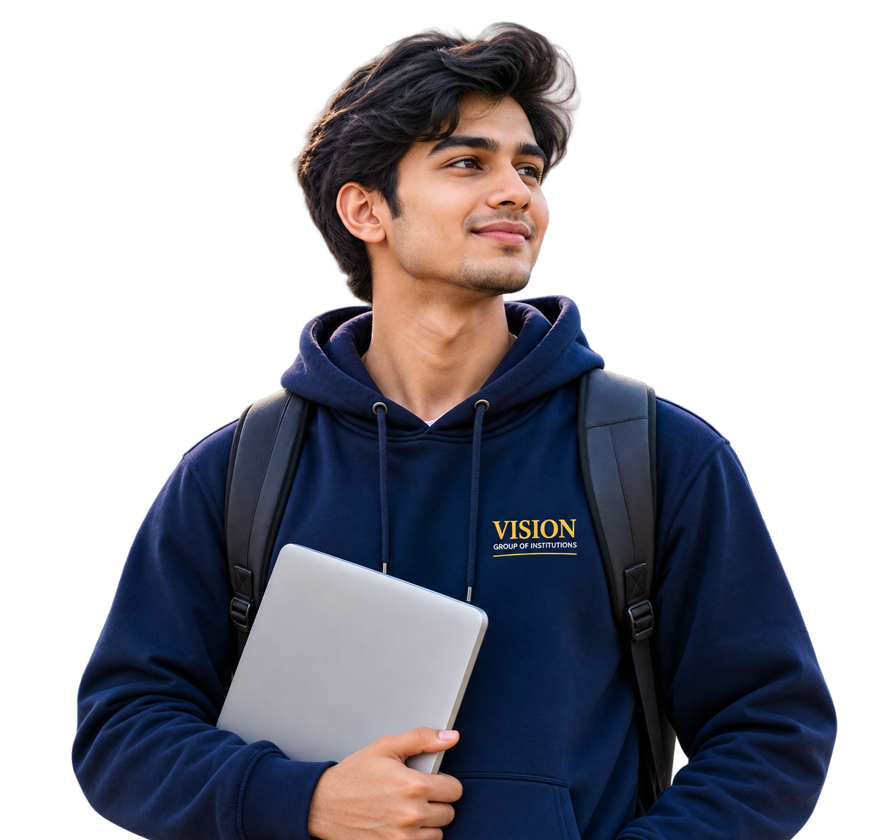 Vision B.Tech student with laptop and backpack